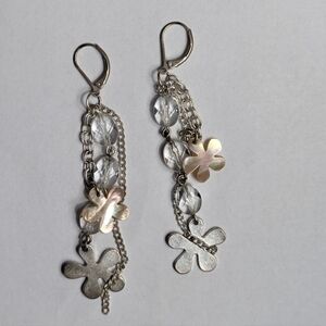 Abalone Crystal Silver Dangle Earrings